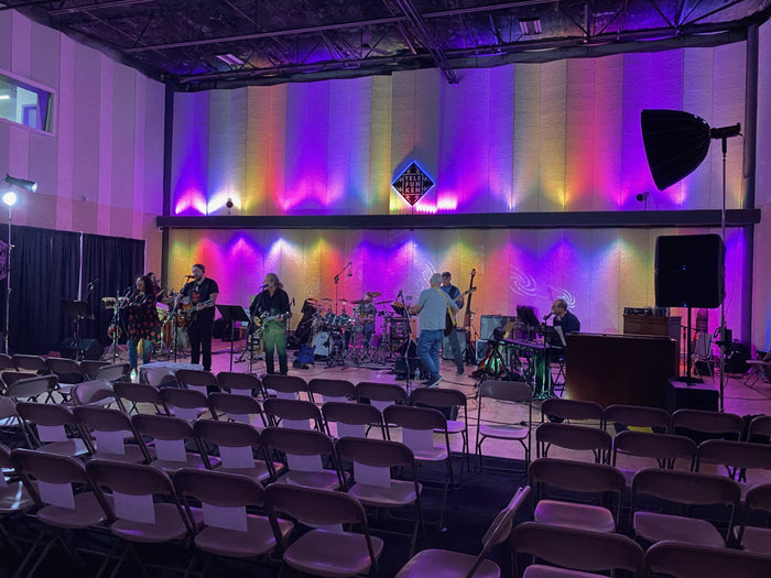 Soundstage prepared for a live studio audience